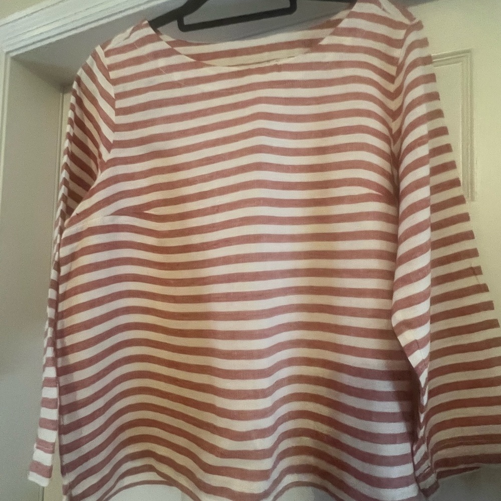 Rachel Zoe 100% Linen Red and White Striped Long Sleeve Top